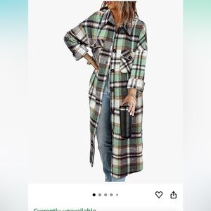 Plaid Long shacket with Pockets, shirt/jacket